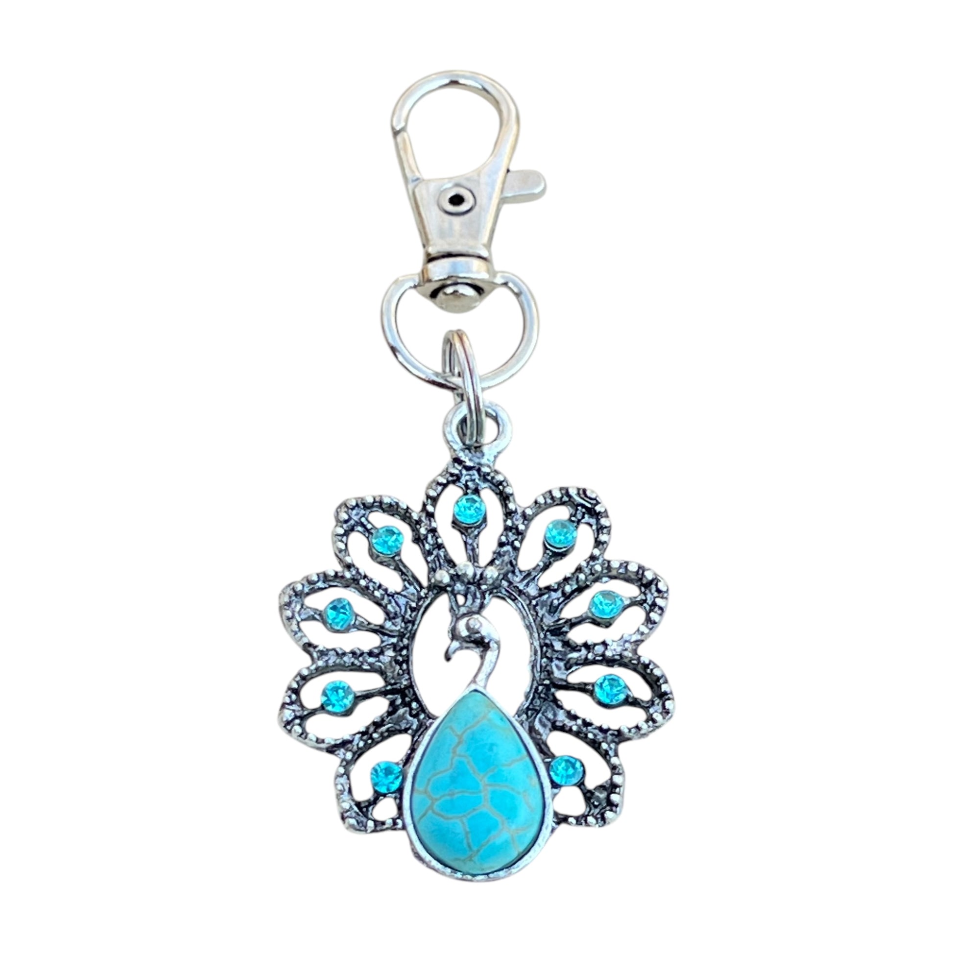 Turquoise Peacock Keychain – Handmade Boho Bag Charm