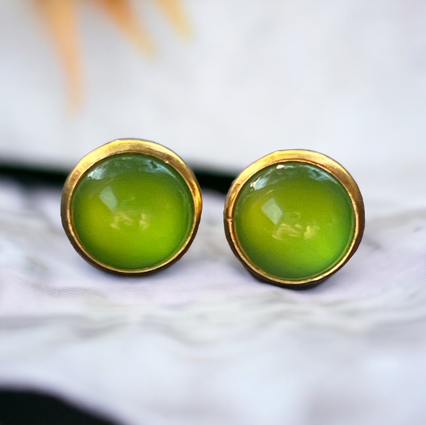 Lime Green Stud Earrings – Glossy Gold Bold Color Jewelry
