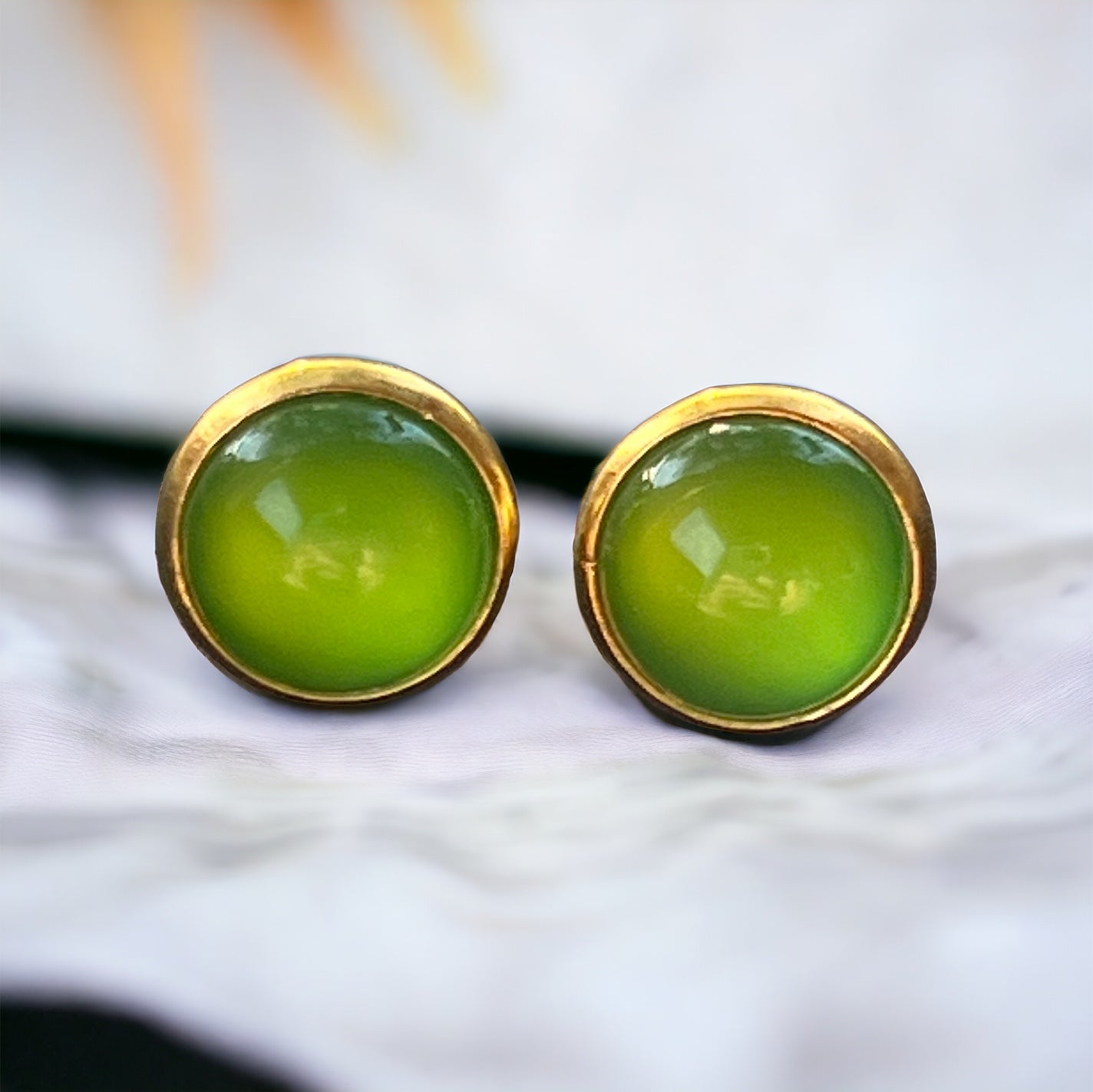 Candy Apple Green Gold Stud Earrings