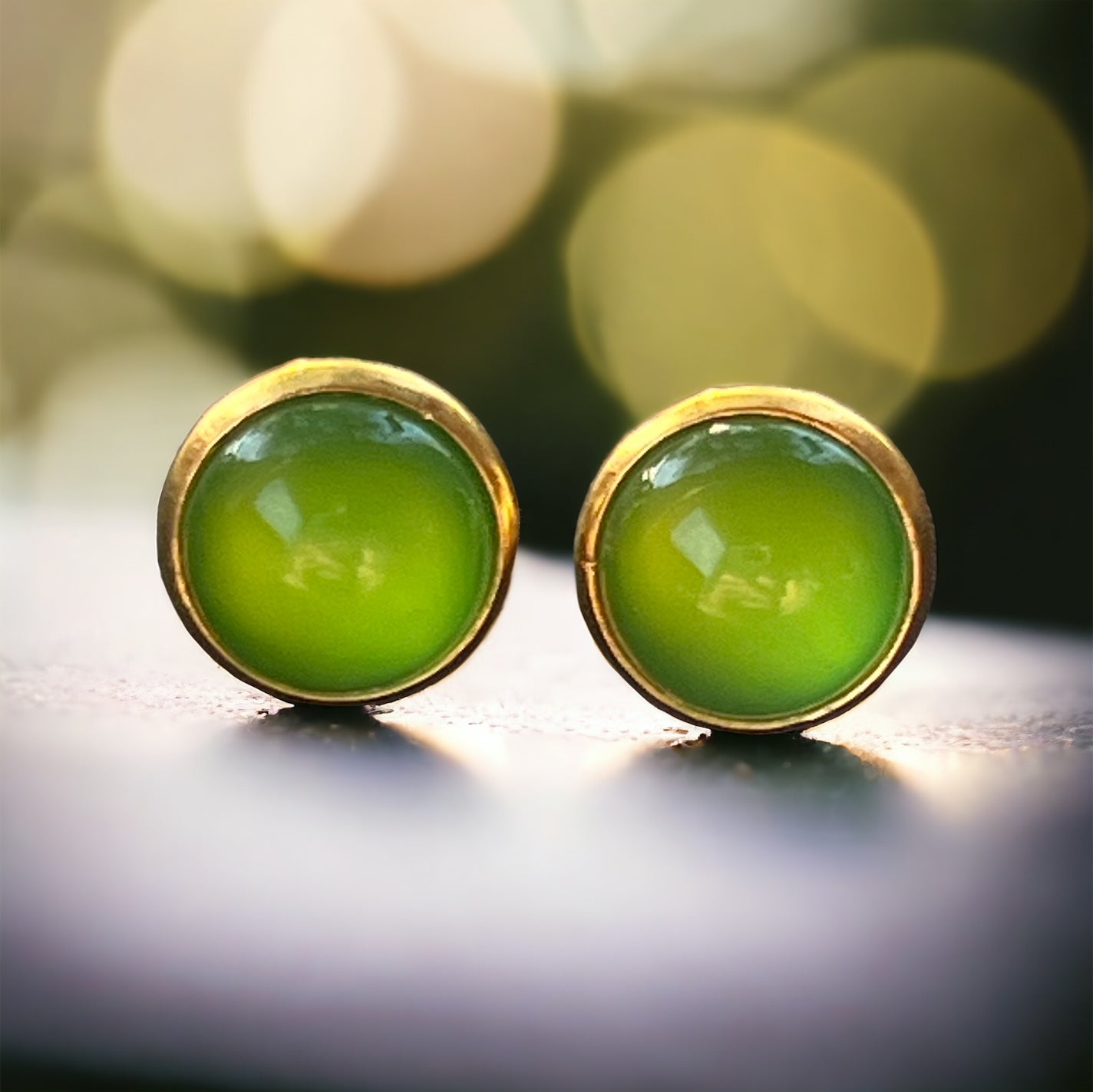 Lime Green Stud Earrings – Glossy Gold Bold Color Jewelry