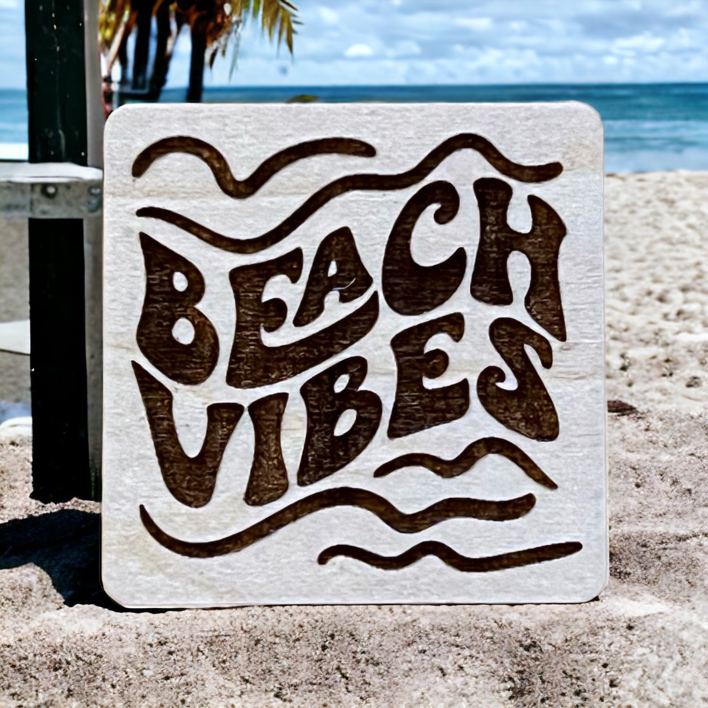 Beach Vibes Magnet – Coastal Boho Wood Decor for Summer Lovers