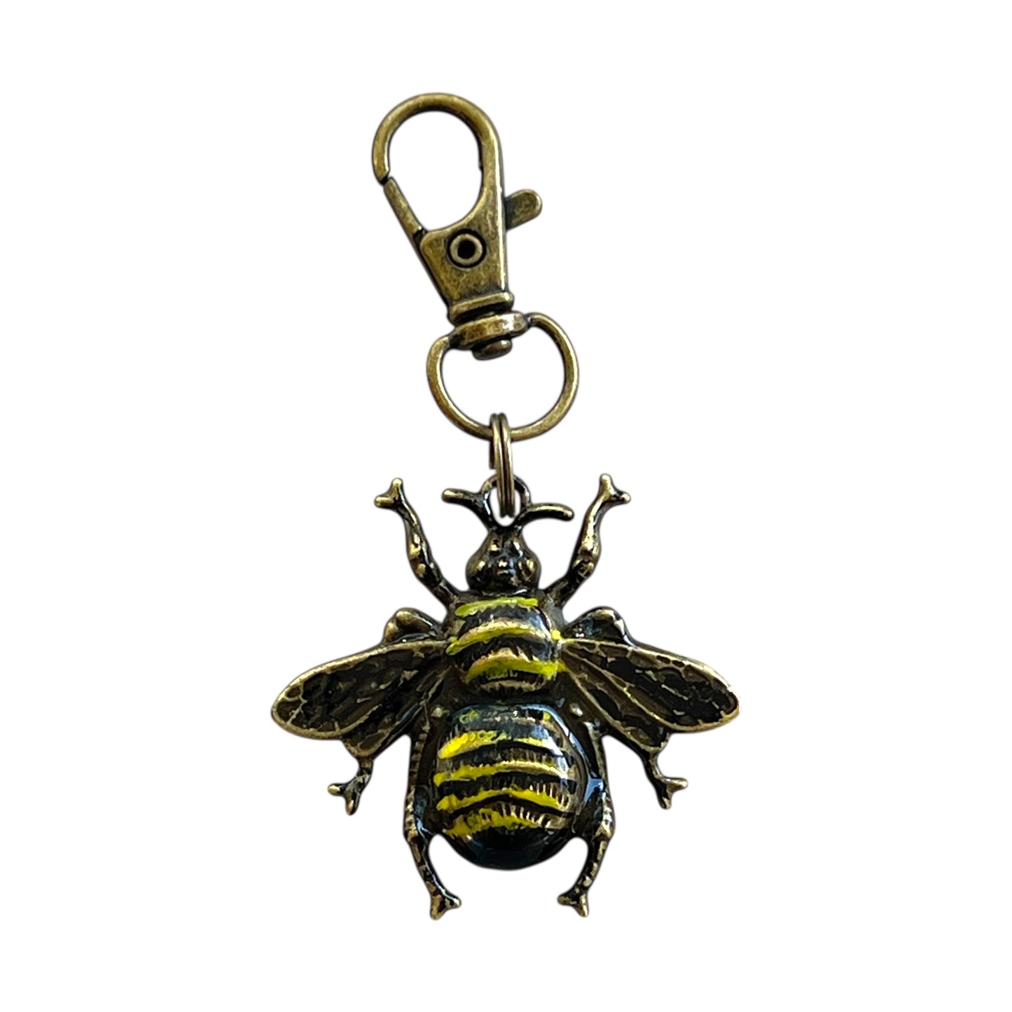Hand-Painted Bee Purse Charm – Brass Insect Keychain for Women