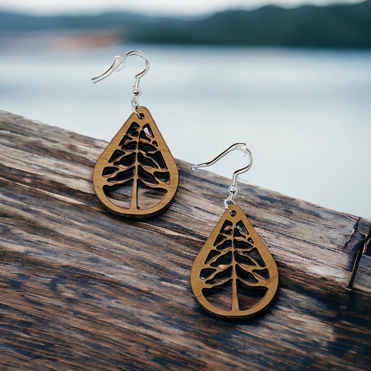 Teardrop Tree Earrings - Rustic Wood Dangle Earrings with a Whimsical Boho Touch, Cute Winter Holiday Accessories | Nature-Inspired Jewelry