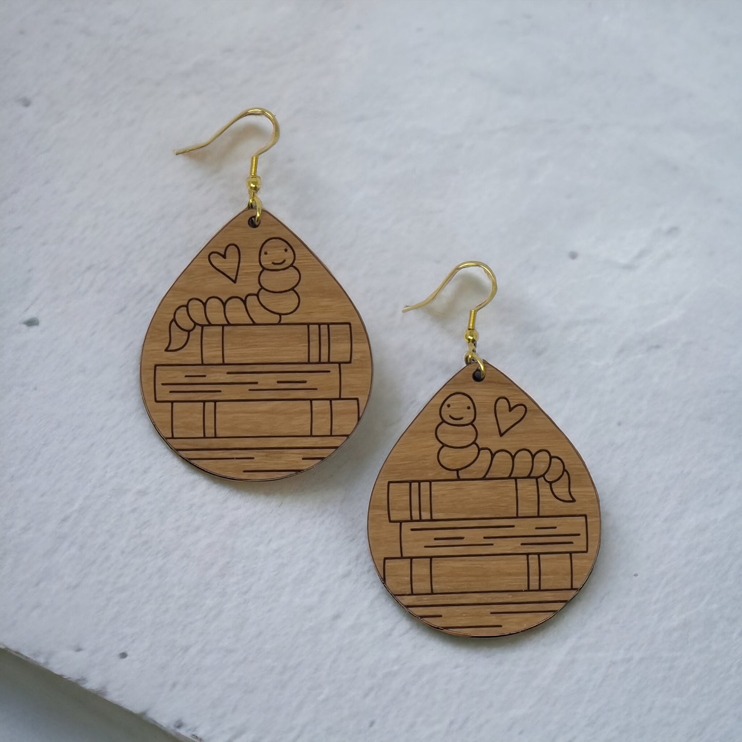 Bookworm Wood Earrings – Cute Boho Jewelry for Book Lovers