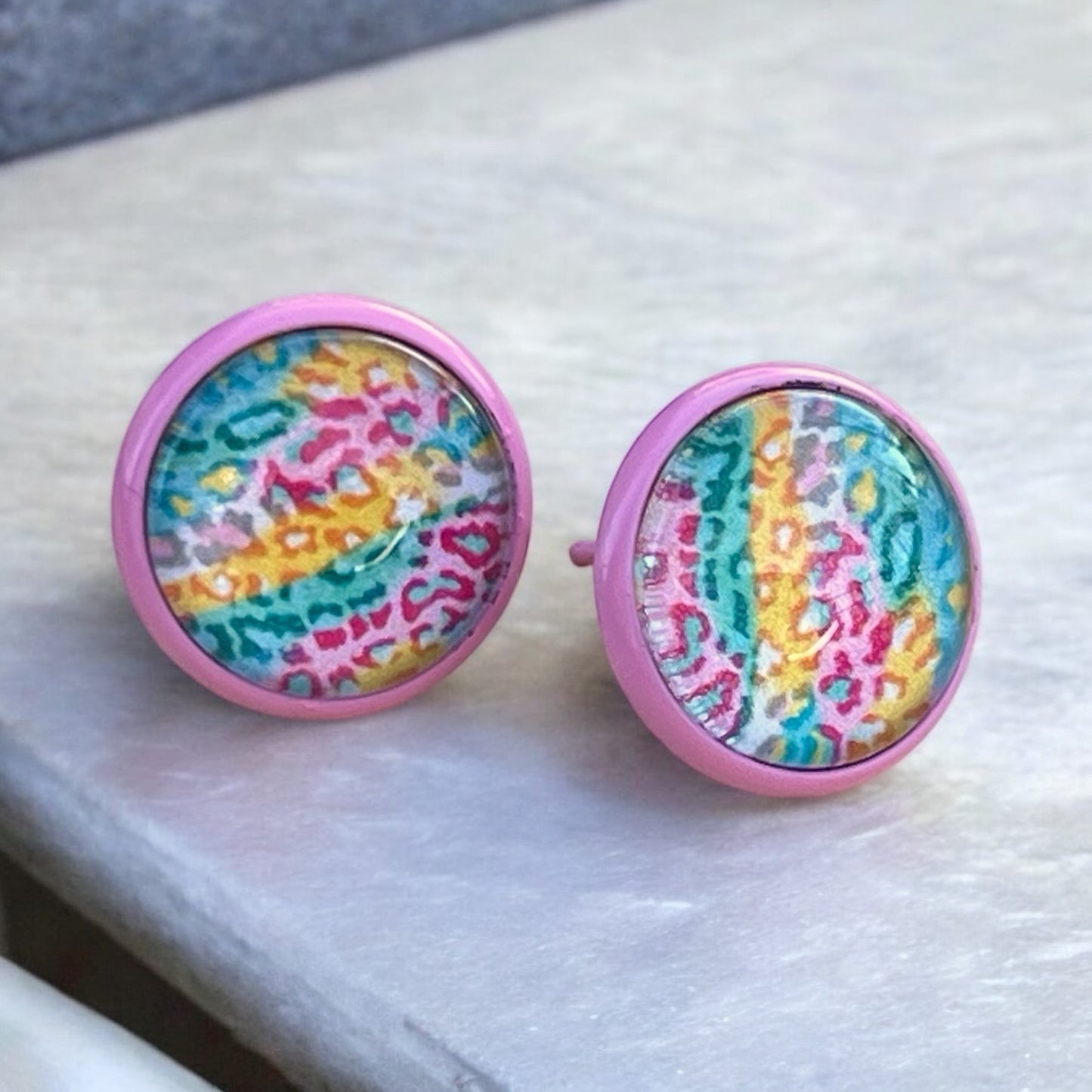 Spring Leopard Print Stud Earrings – Handmade Pastel Animal Print Jewelry