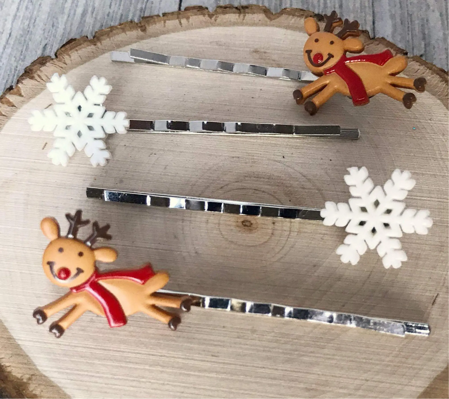 Reindeer & Snowflake Hair Pins, Christmas Bobby Pin Set of 4 Be Grace Be Love Boutique