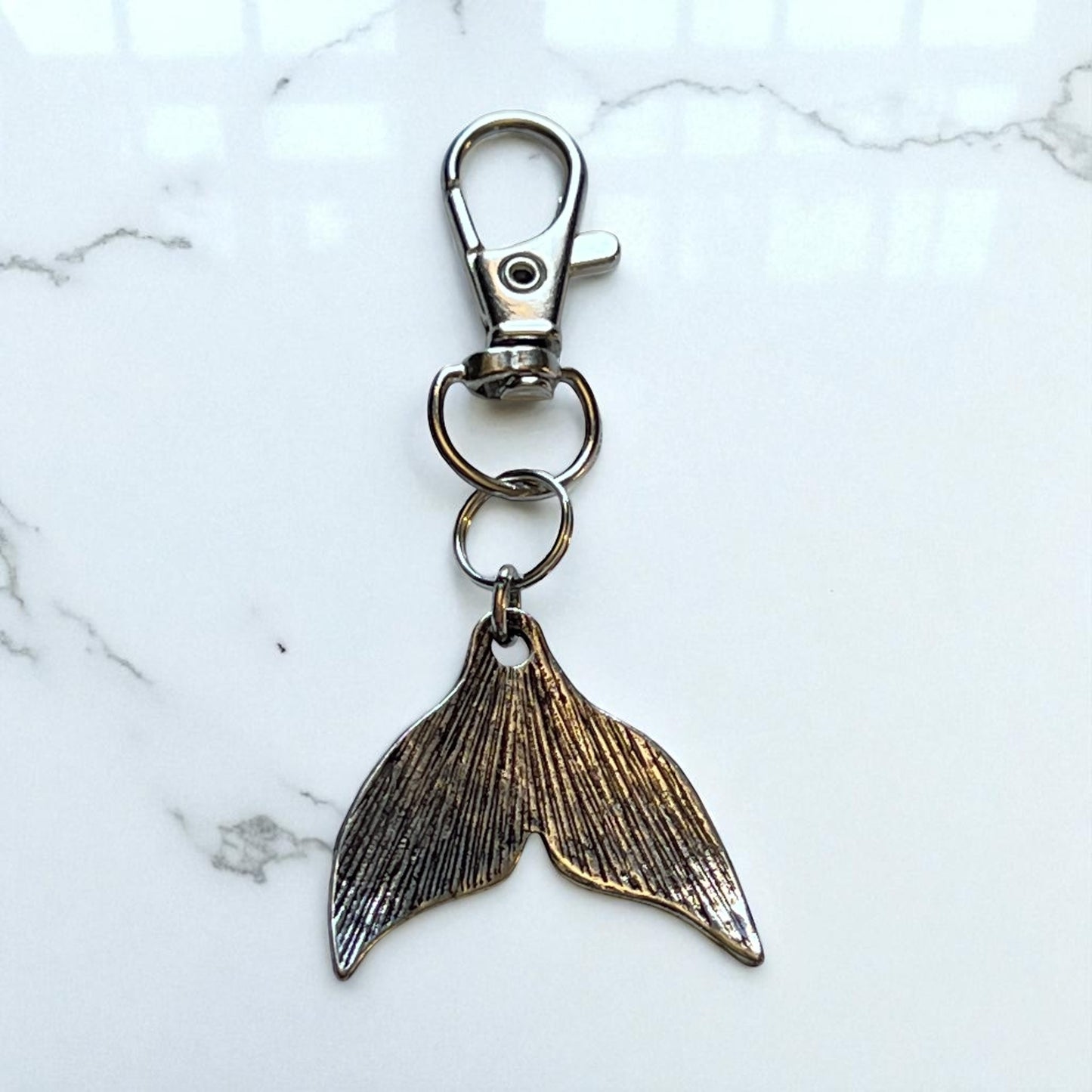 Whale Tail Purse Charm – Nautical Ocean Keychain with Blue Gem