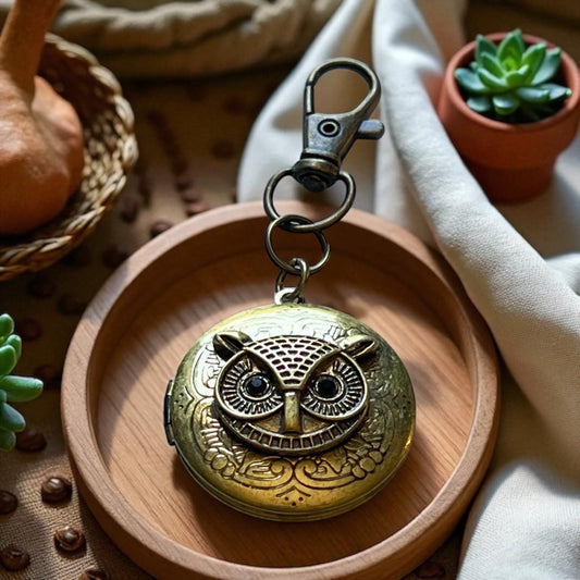 Owl Locket Purse Charm – Antique Bronze Bag Clip with Hidden Compartment