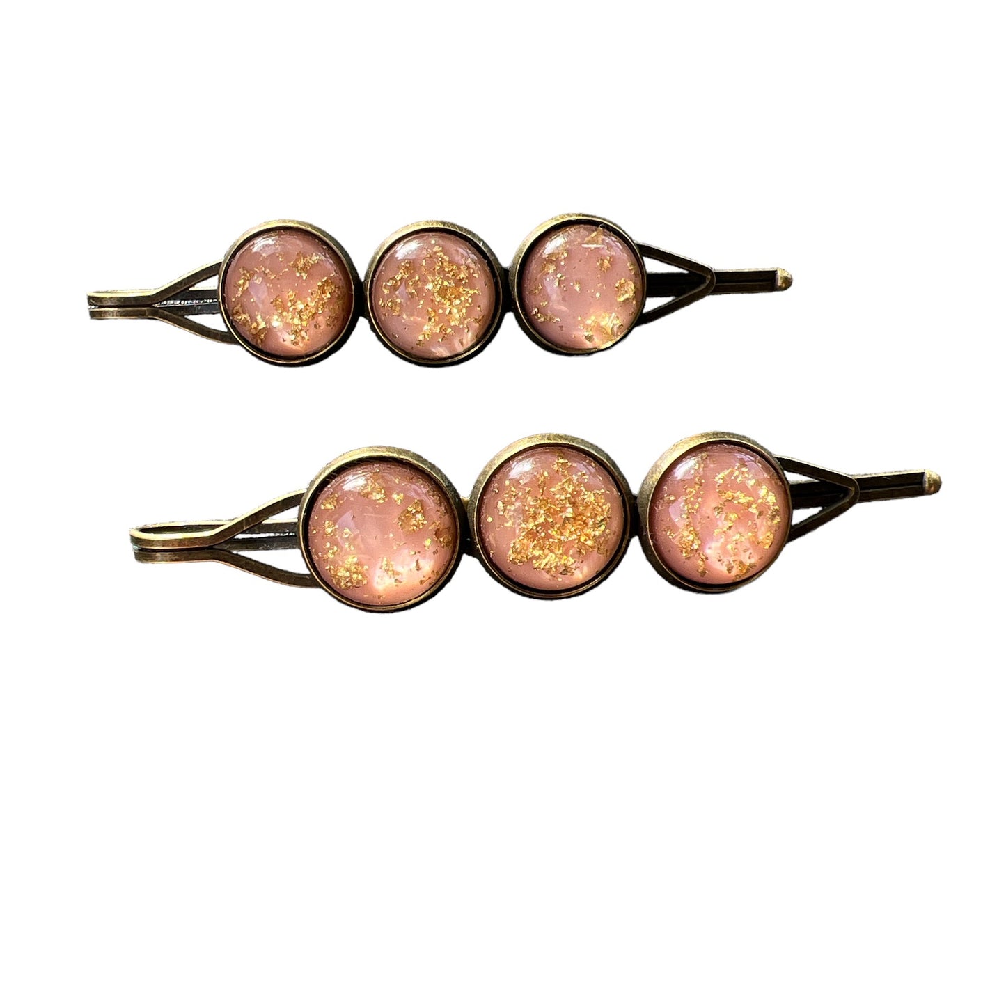 Blush Pink & Gold Foil Hair Pins – Set of 2 Romantic Handmade Accessories