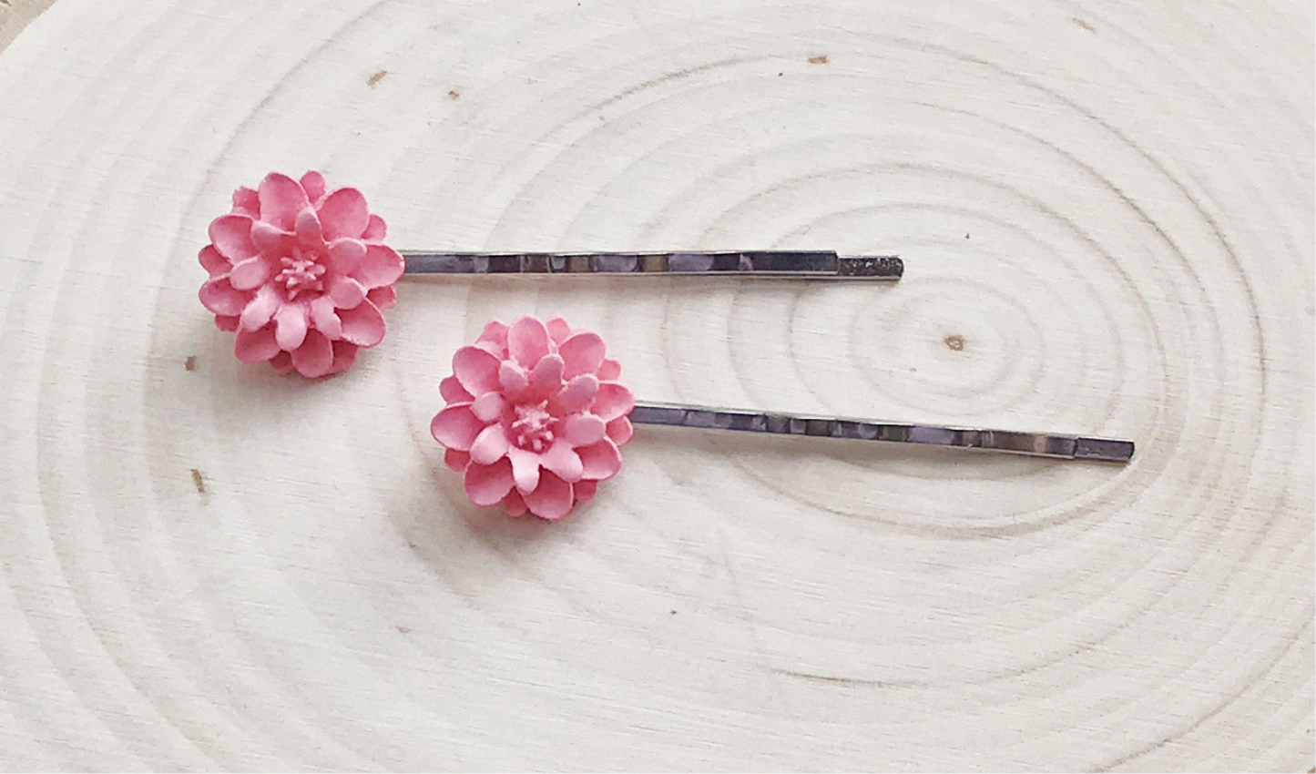Pink Flower Hair Pin - Bridal Hair Accessories - Boho Bobby Pins