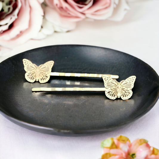 Gold Butterfly Hair Pins - Exquisite Filigree Design for Elegant Hair Styling