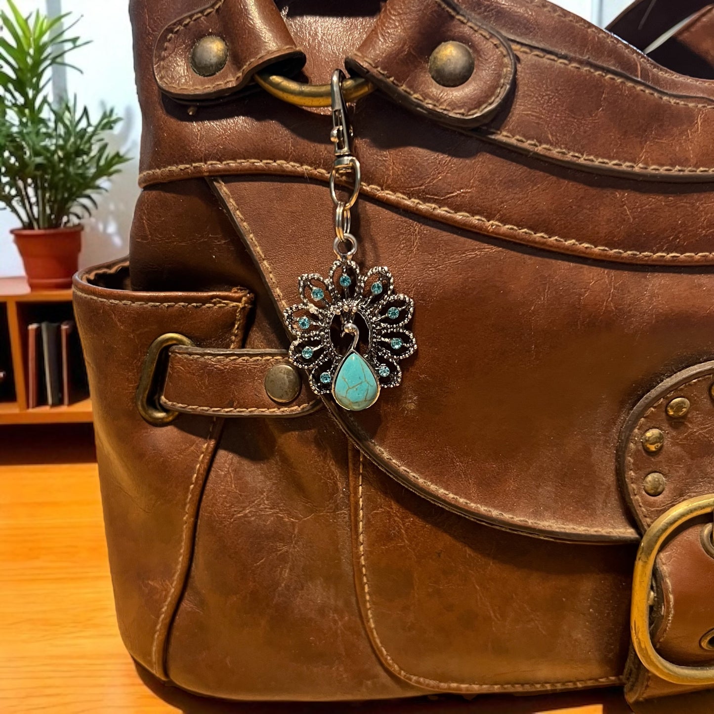 Turquoise Peacock Keychain – Handmade Boho Bag Charm
