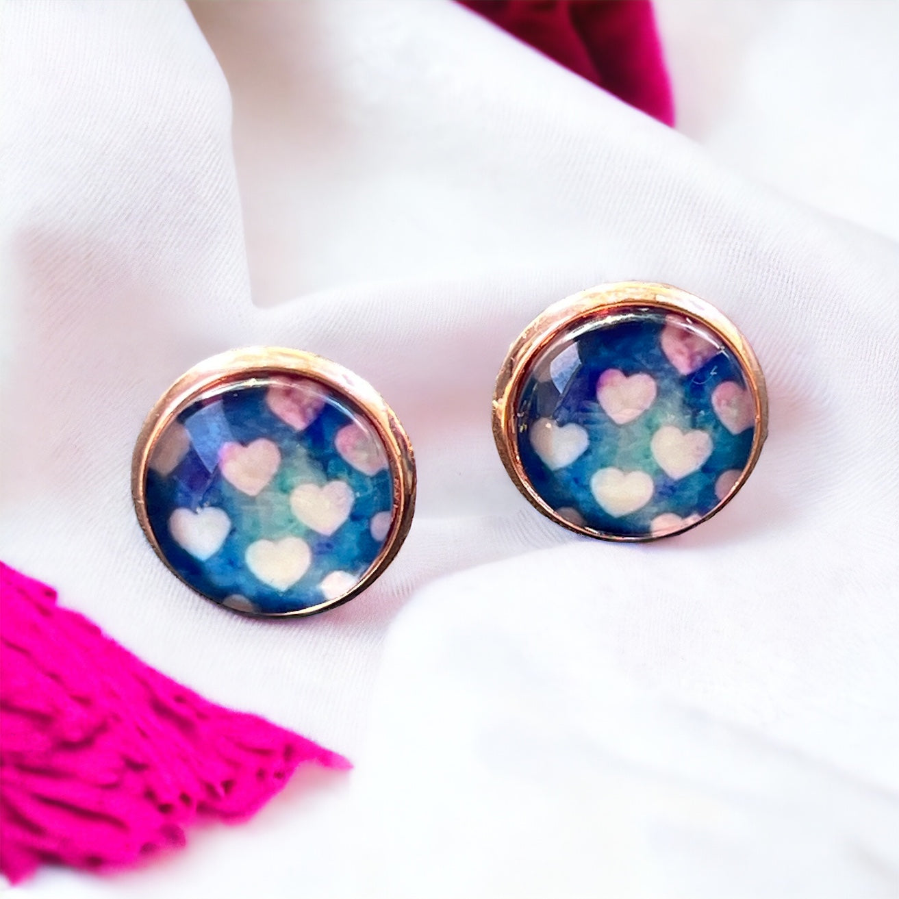 Galaxy Heart Stud Earrings – Whimsical Pastel Love Jewelry in Rose Gold