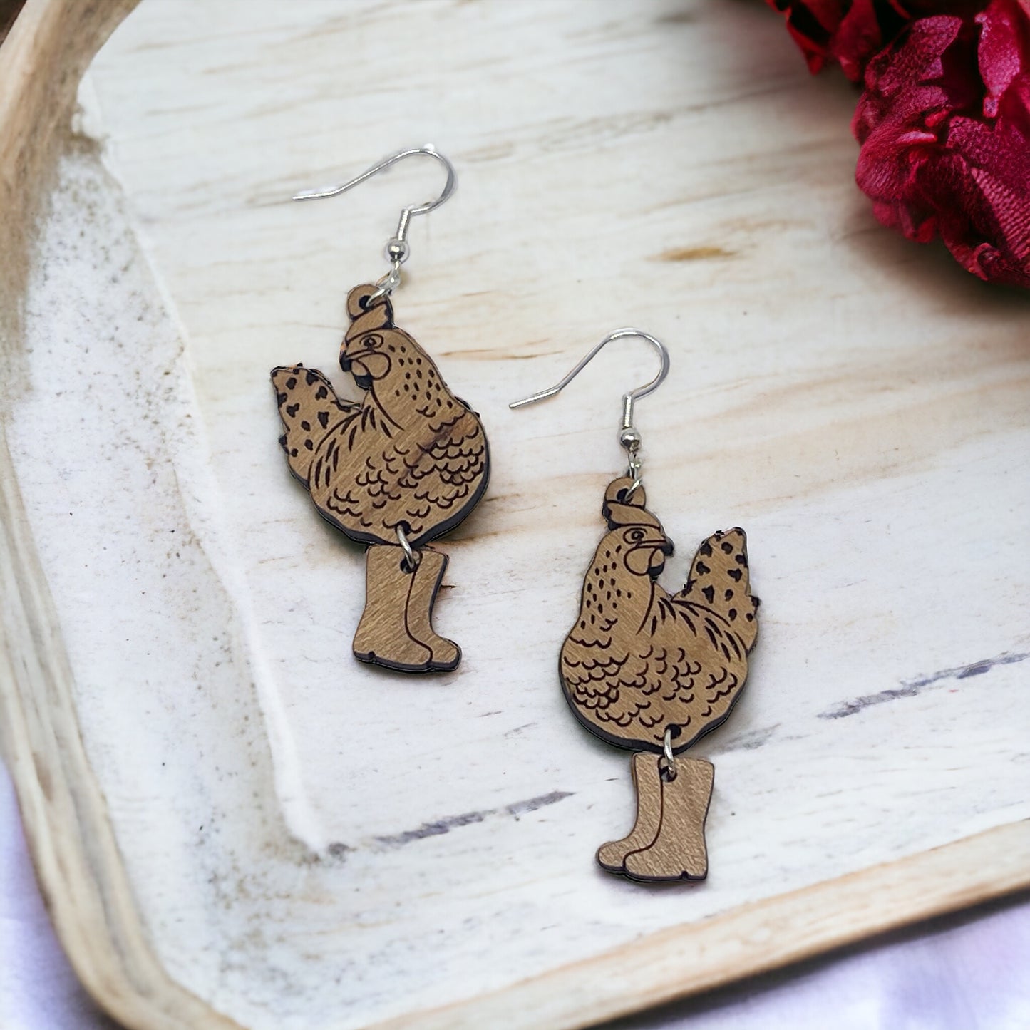 Chicken in Boots Earrings – Quirky Farmhouse Boho Jewelry