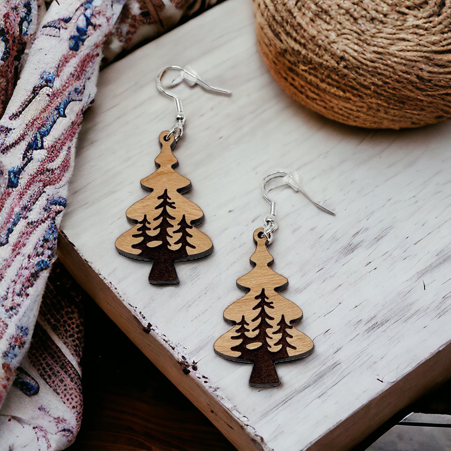 Layered Pine Tree Earrings – Rustic Woodland Forest Jewelry