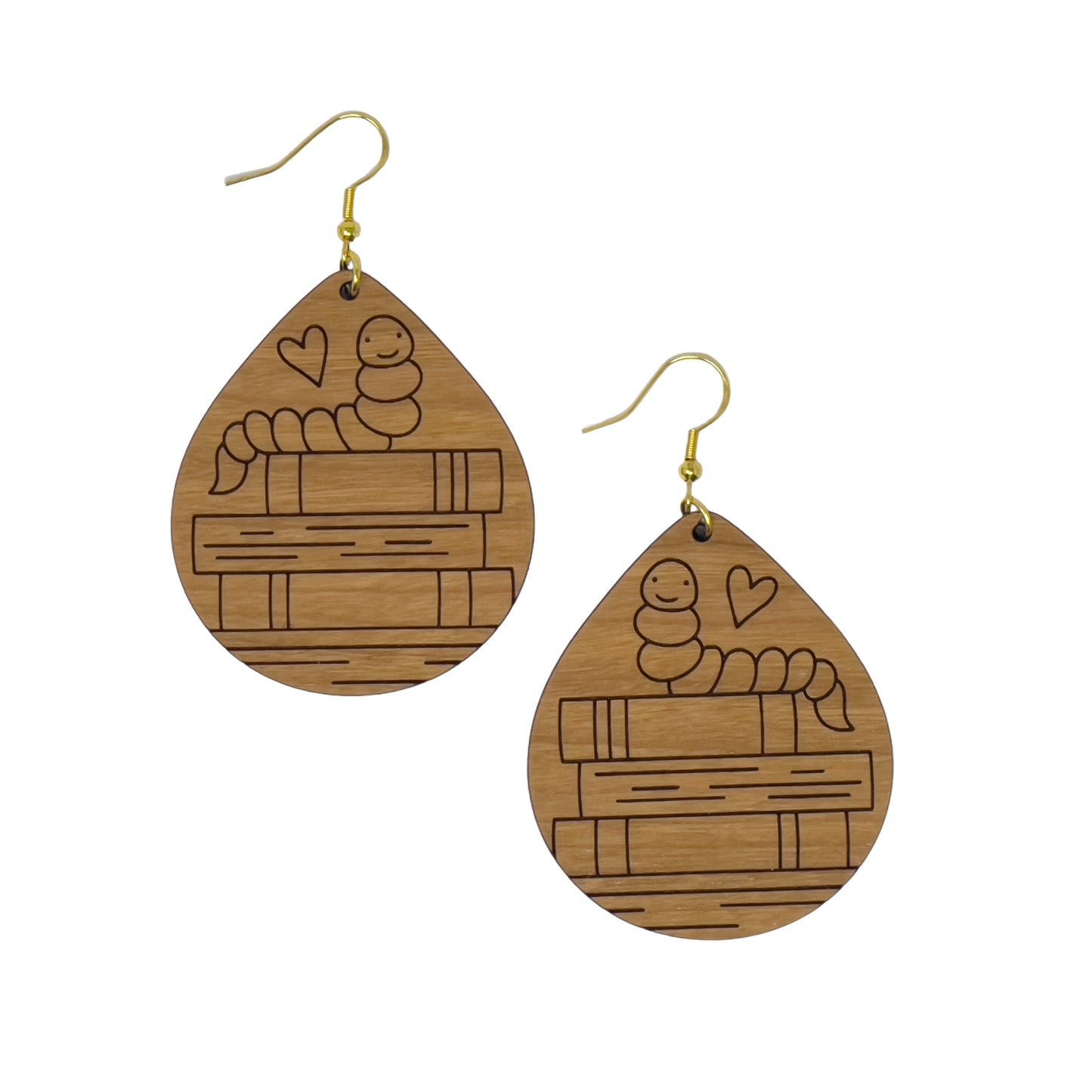 Bookworm Wood Earrings – Cute Boho Jewelry for Book Lovers
