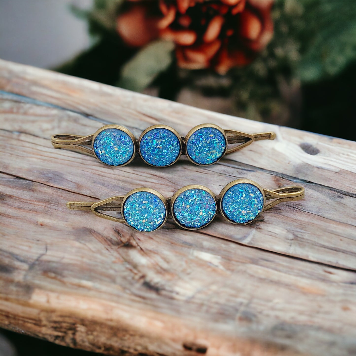 Blue Glitter Druzy Hair Pins - Sparkling & Stylish Hair Accessories