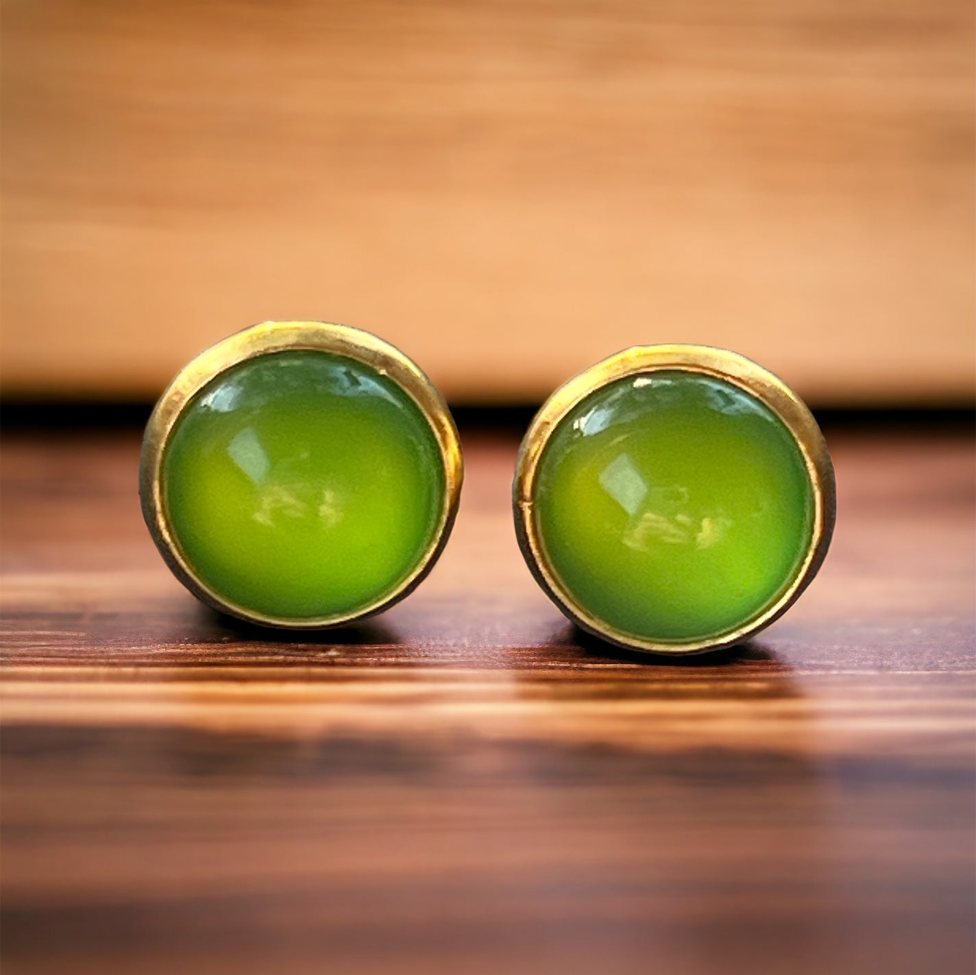 Lime Green Stud Earrings – Glossy Gold Bold Color Jewelry