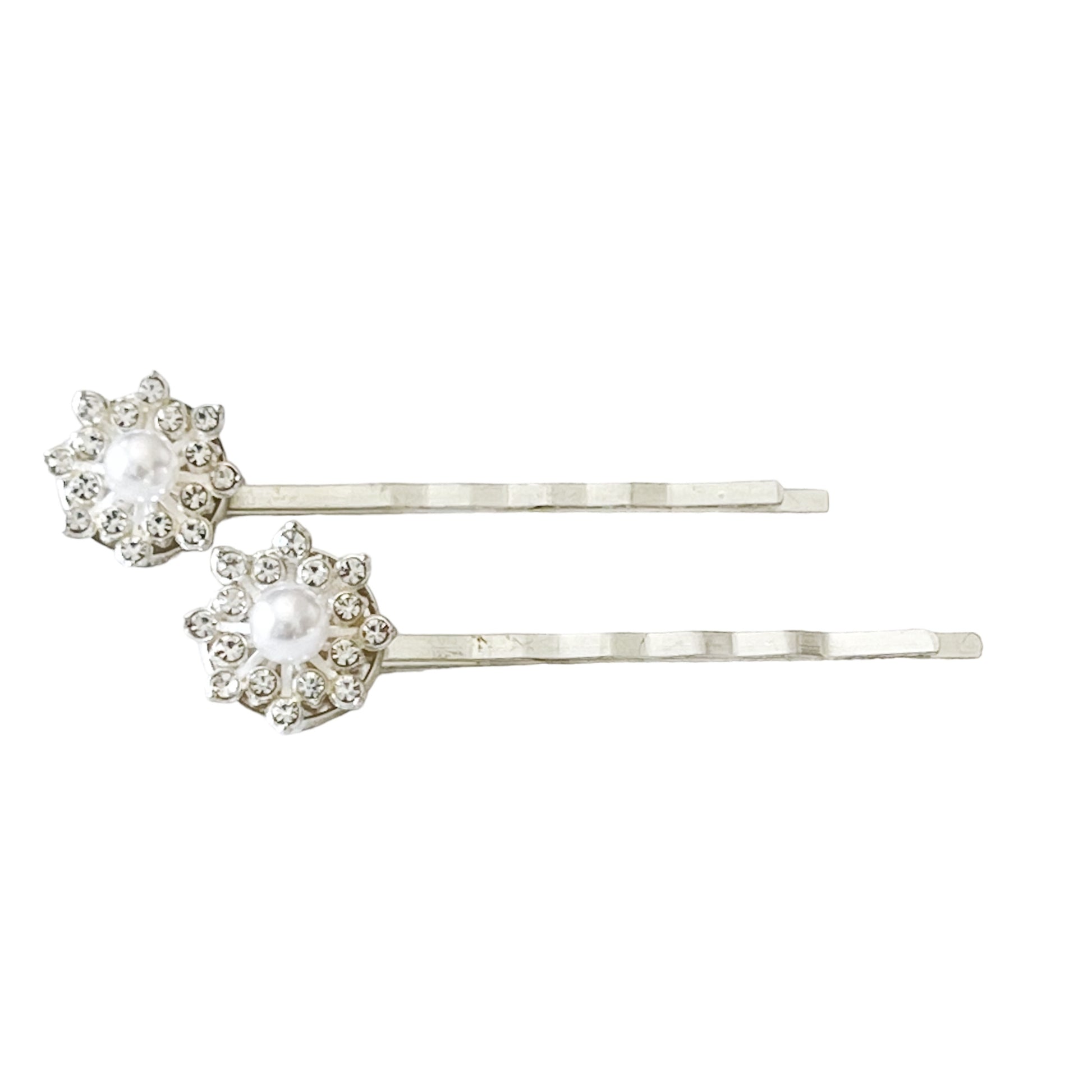 Pearl & Rhinestone Snowflake Hair Pins – Elegant Silver Hair Clips