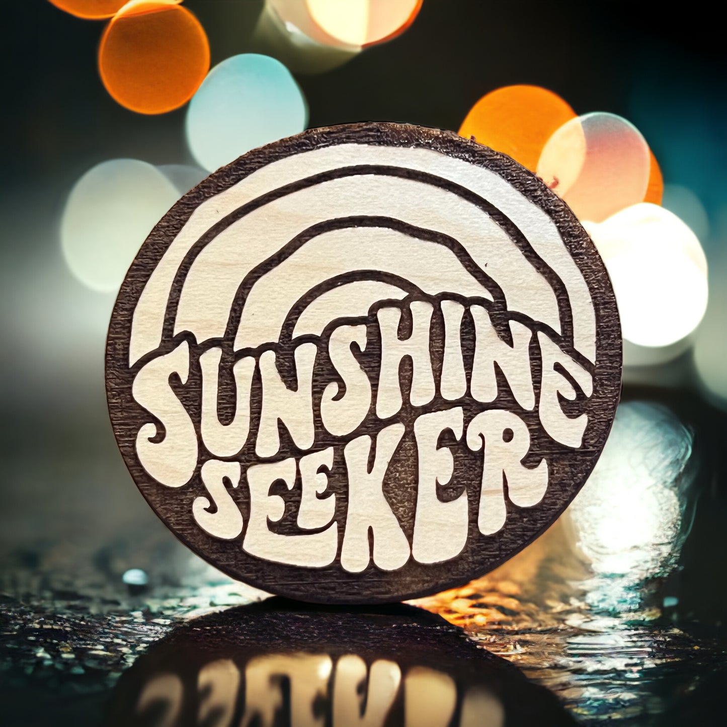 Sunshine Seeker Magnet – Boho Retro Wooden Magnet for Summer Lovers