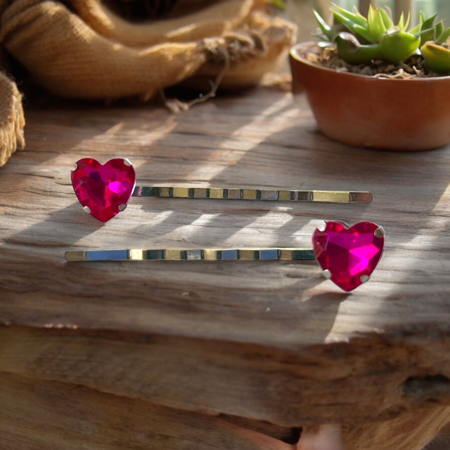 Pink Heart Hair Pins – Set of 2 Romantic Boho Accessories