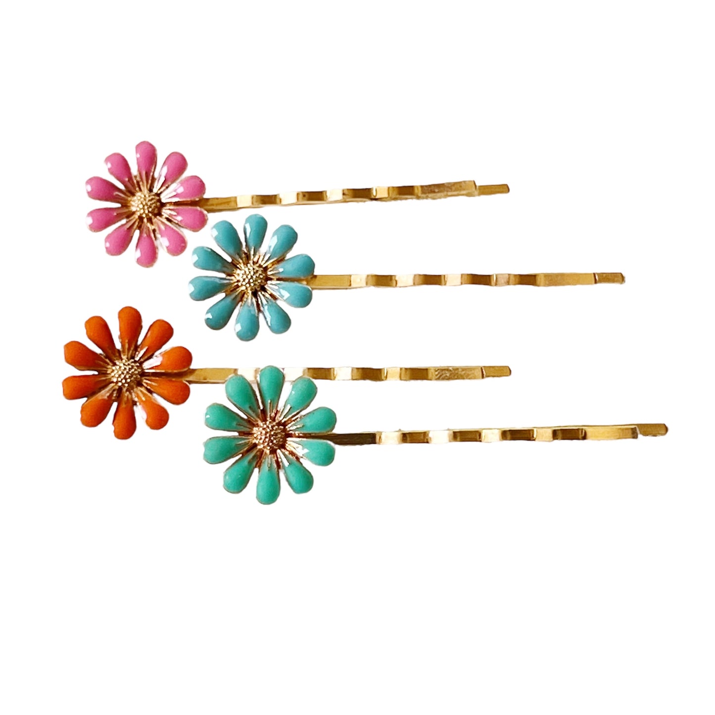 Colorful Daisy Hair Pins – Gold Bobby Pin Set with Enamel Flower Accents