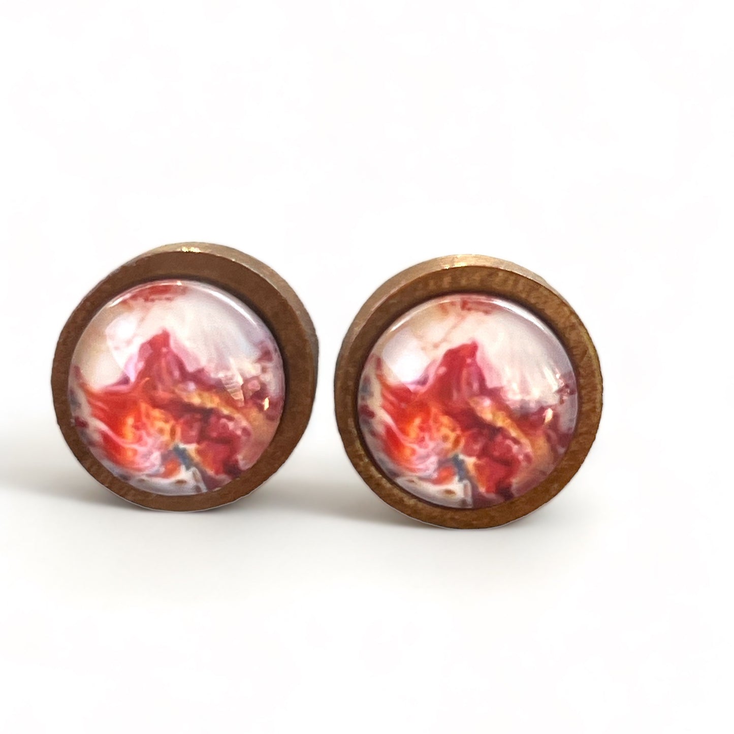 Crimson Marble Resin Stud Earrings – Earthy Artisan Jewelry