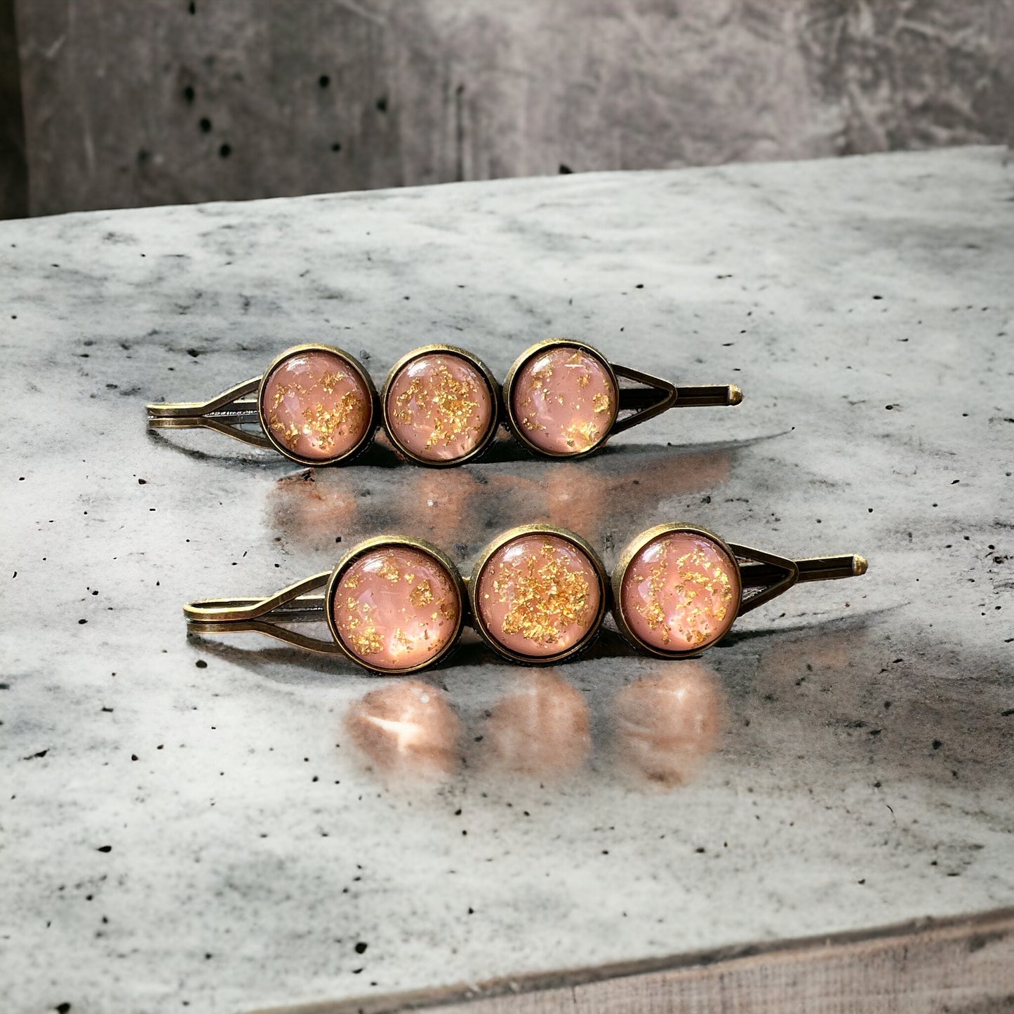 Blush Pink & Gold Foil Hair Pins – Set of 2 Romantic Handmade Accessories