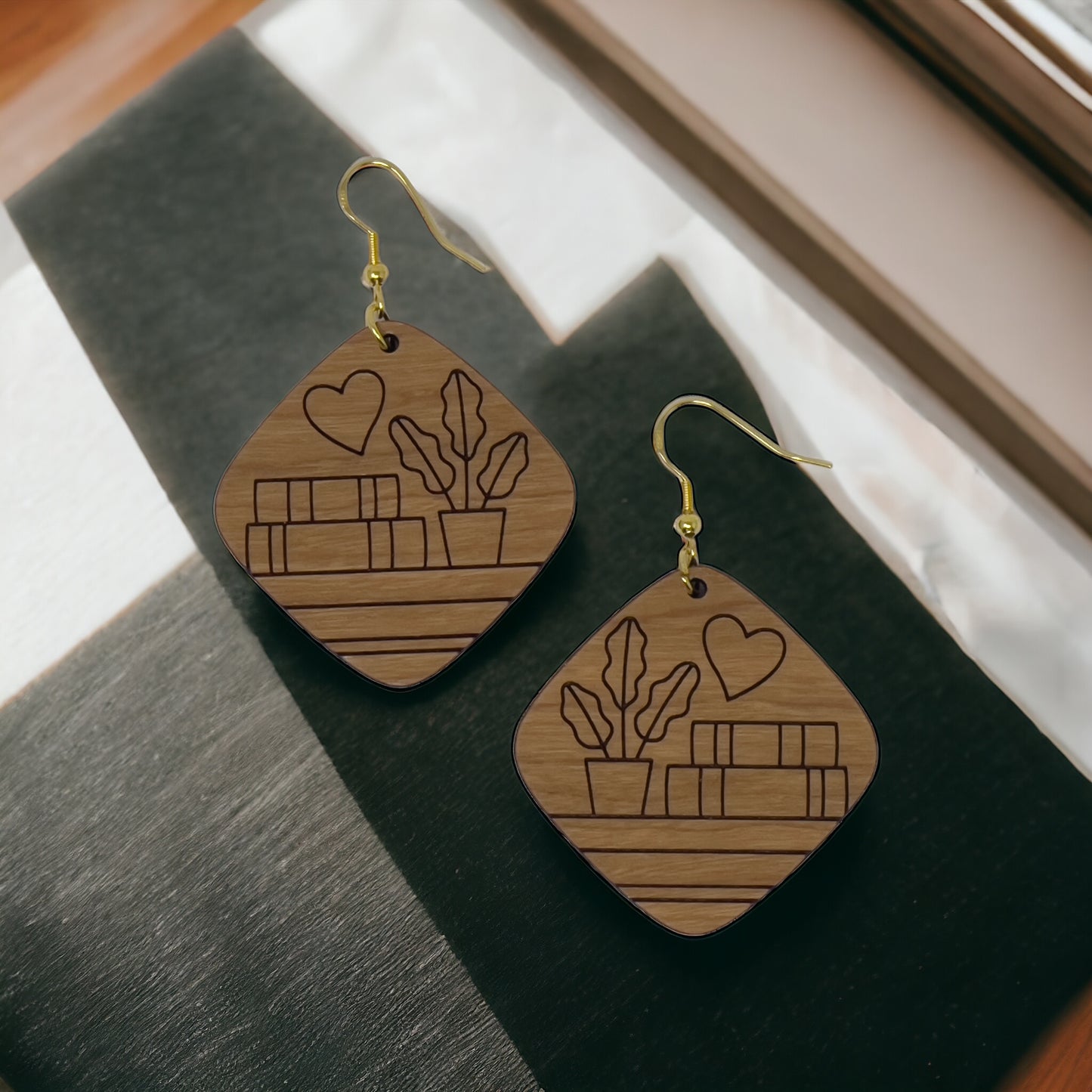 Books & Plants Wood Earrings – Boho Cottagecore Jewelry