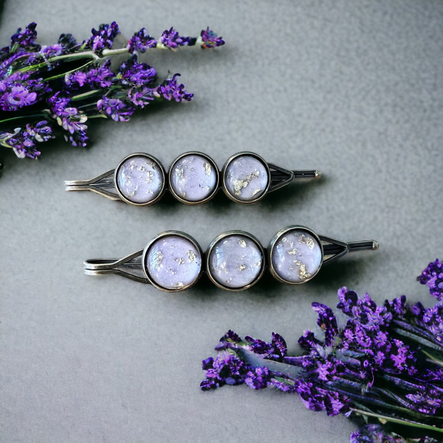 Lavender Purple Gold Flake Glitter Hair Pins - Sparkling & Elegant Accessories