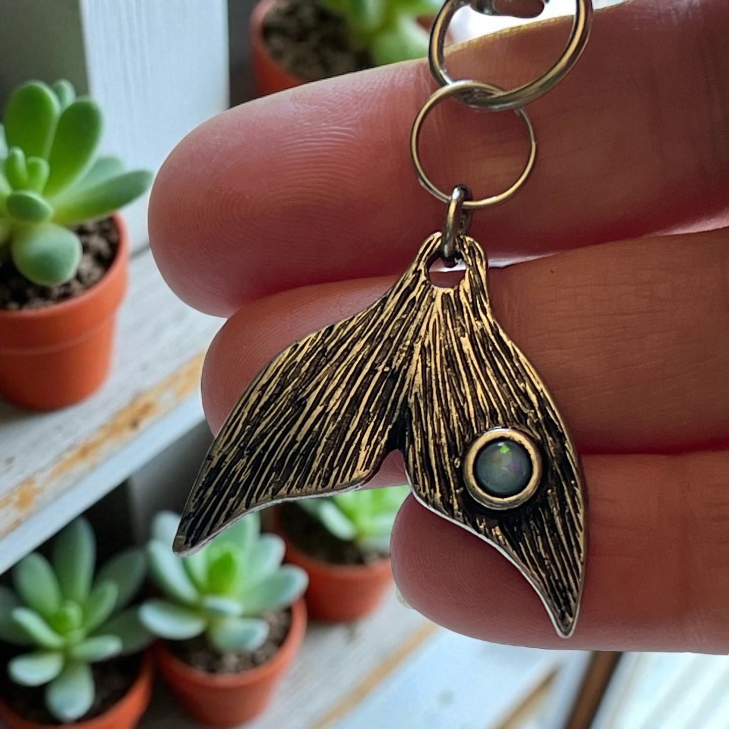 Whale Tail Purse Charm – Nautical Ocean Keychain with Blue Gem