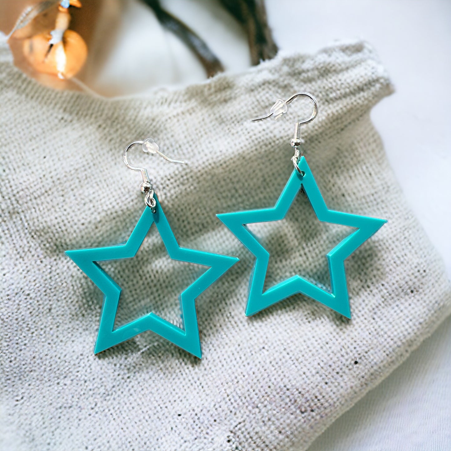 Blue Star Acrylic Dangle Earrings - Country Boho Statement Jewelry