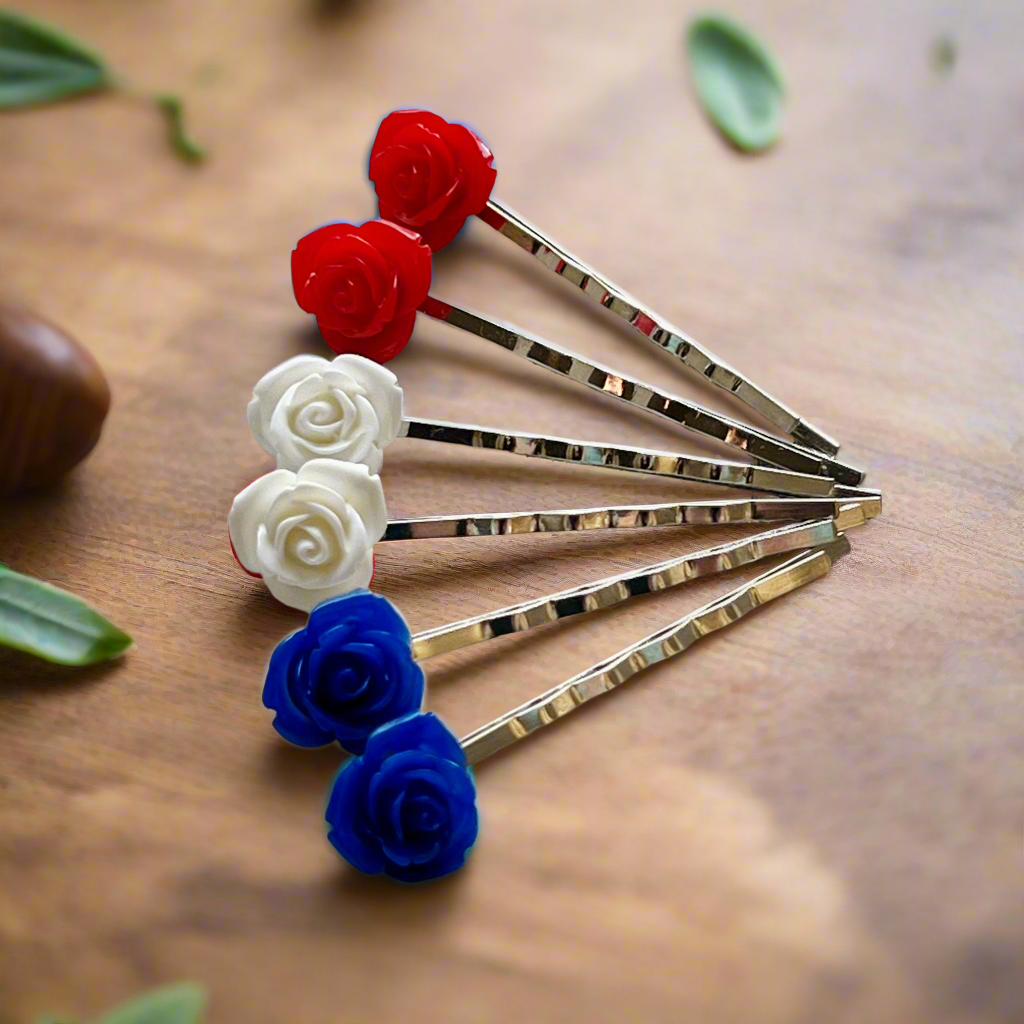 Red, White, & Blue Hair Pins - 4th of July Floral Hair Accessories