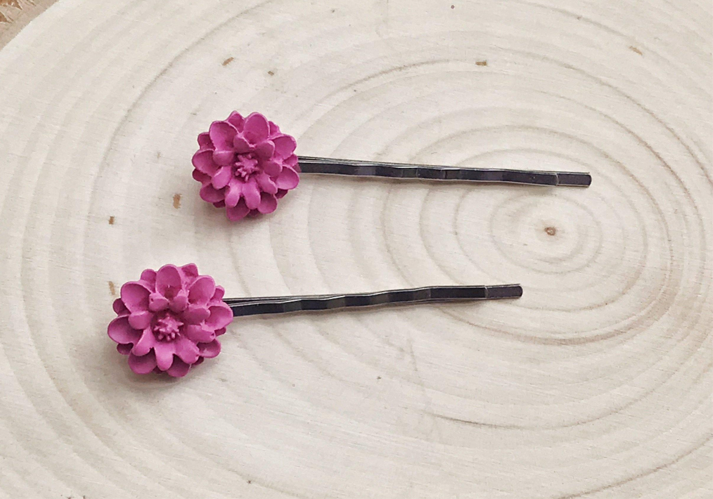 Purple Flower Hair Pins - Boho Floral Bobby Pin Set of 2