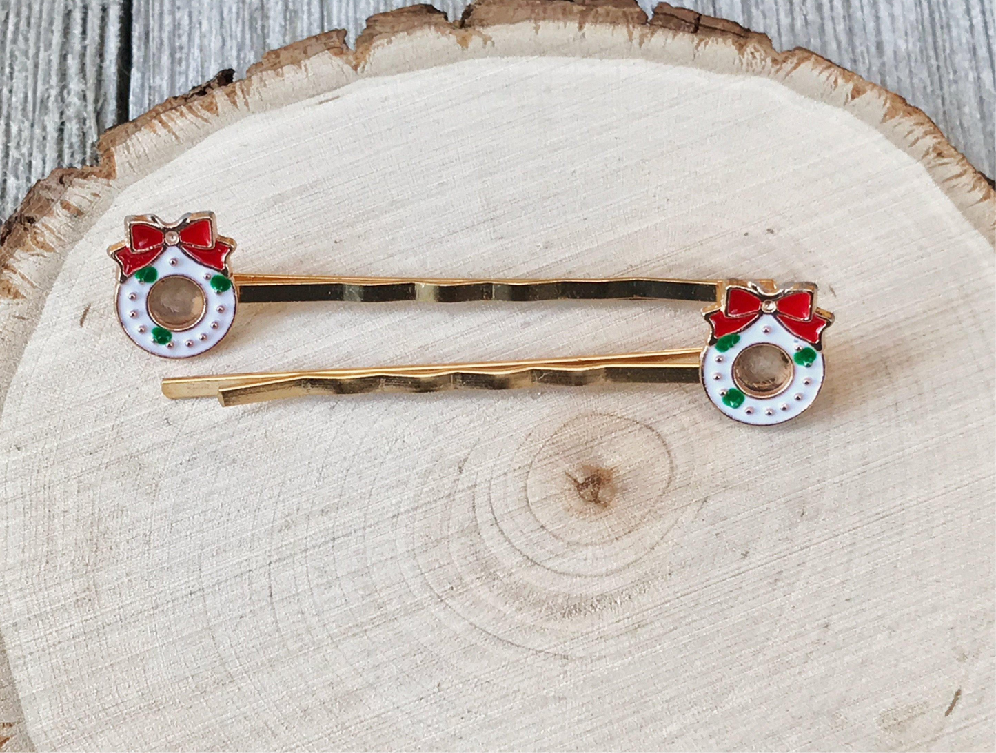White Christmas Wreath Hair Pins - Festive Holiday Accessories