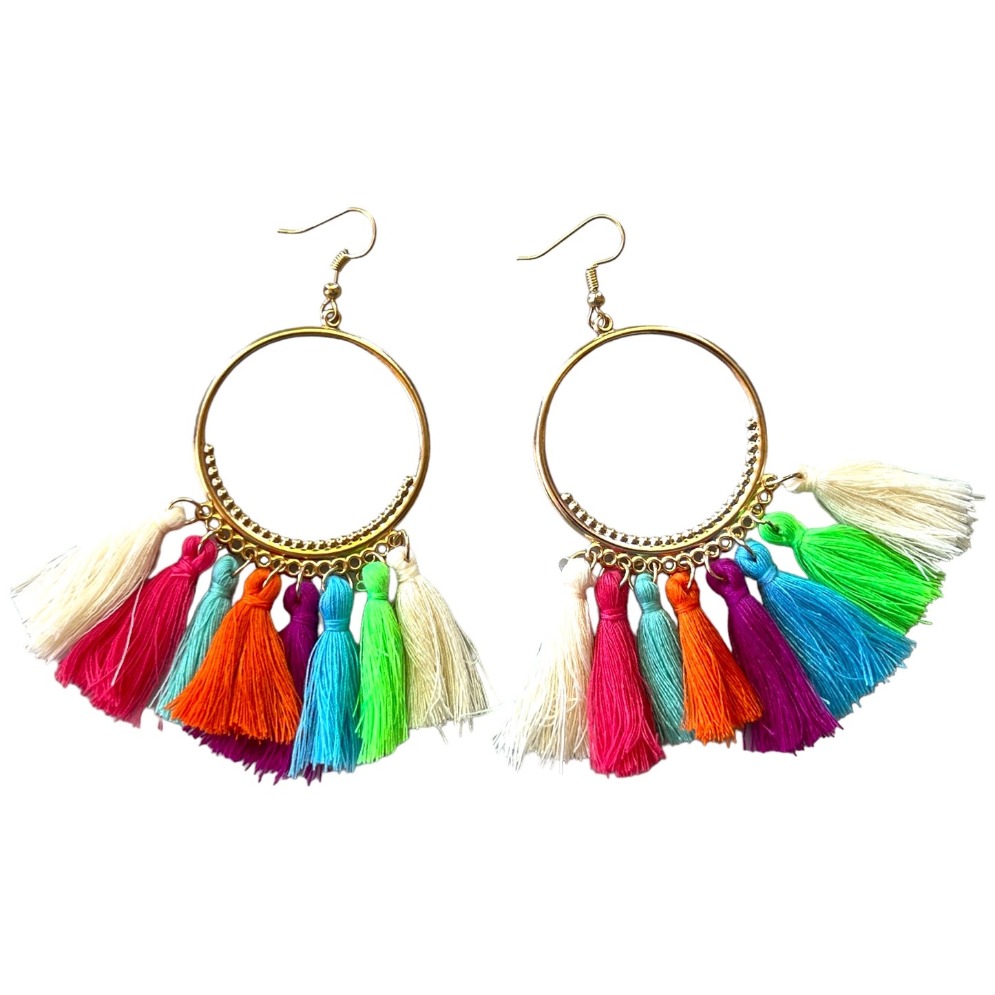 Rainbow Tassel Hoop Earrings – Bold Boho Festival Jewelry
