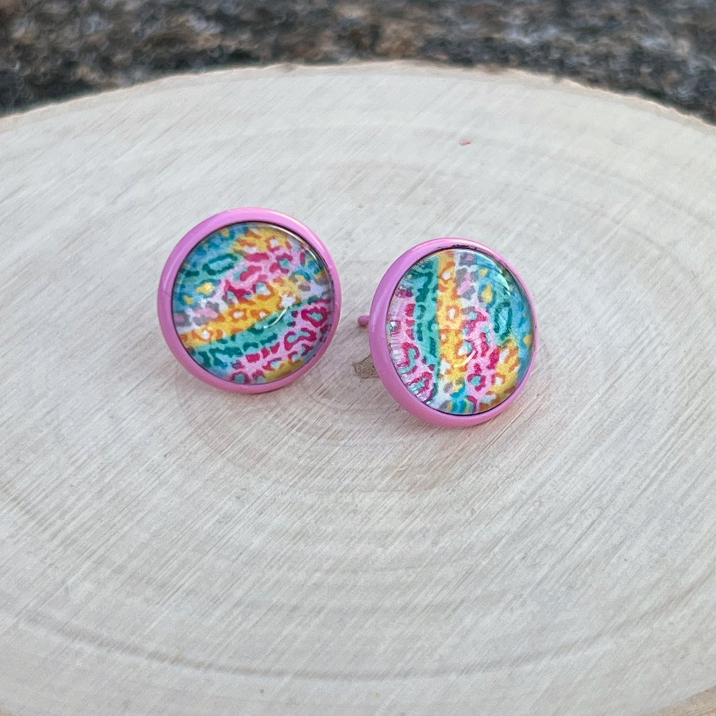Spring Leopard Print Stud Earrings – Handmade Pastel Animal Print Jewelry