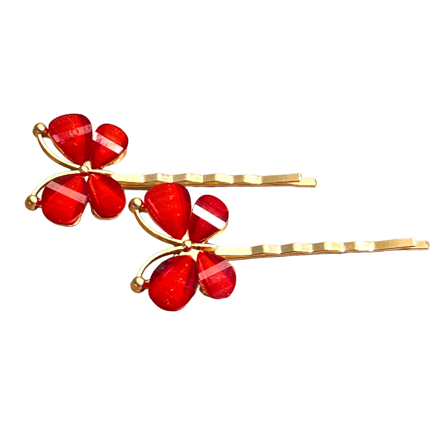 Red Rhinestone Butterfly Hair Pins - Elegant & Vibrant Hair Accessories