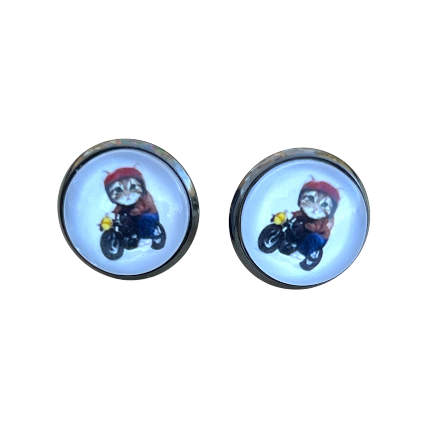 Biker Cat Stud Earrings – Handmade Motorcycle Jewelry