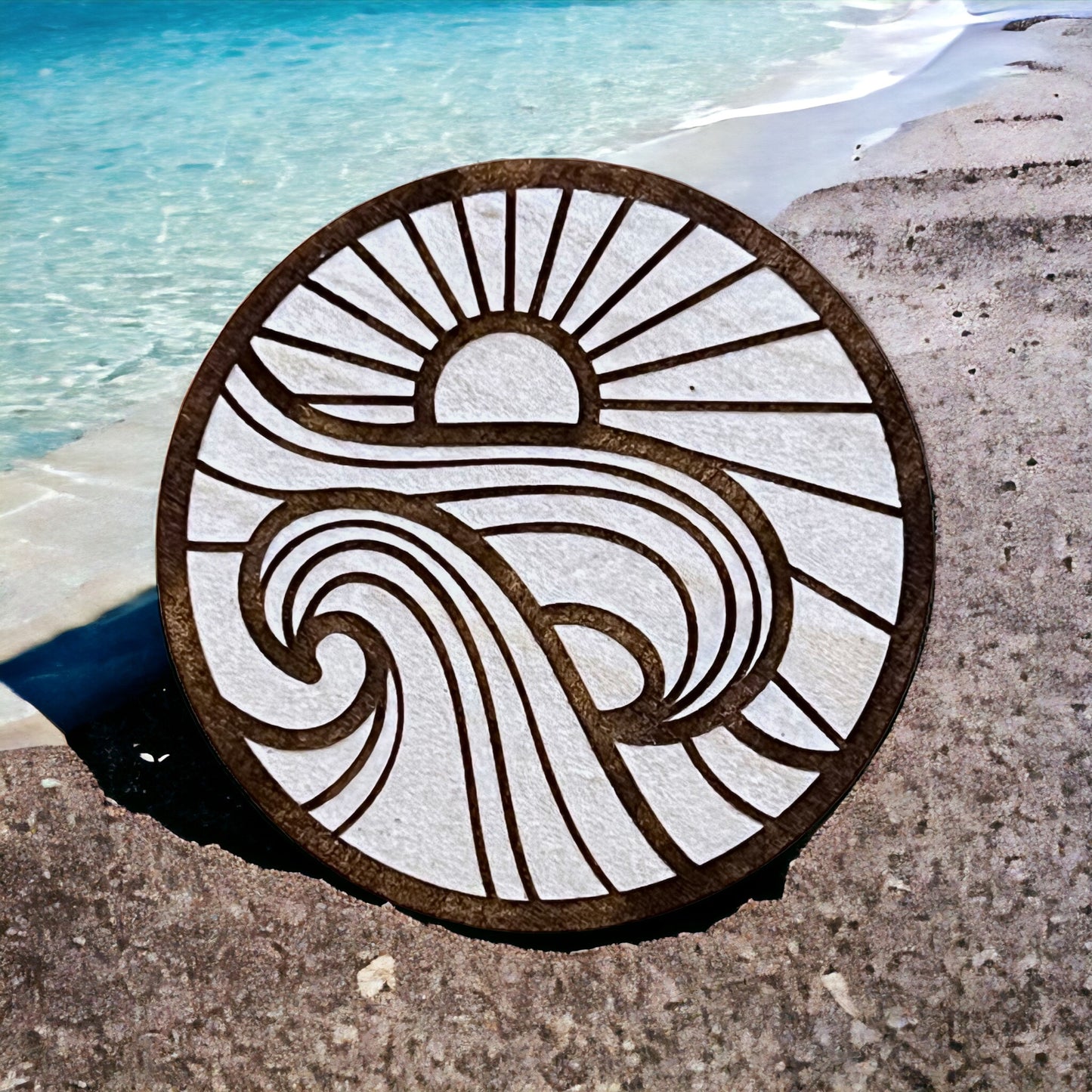 Sunrise Wave Magnet – Coastal Wood Decor for Ocean Lovers