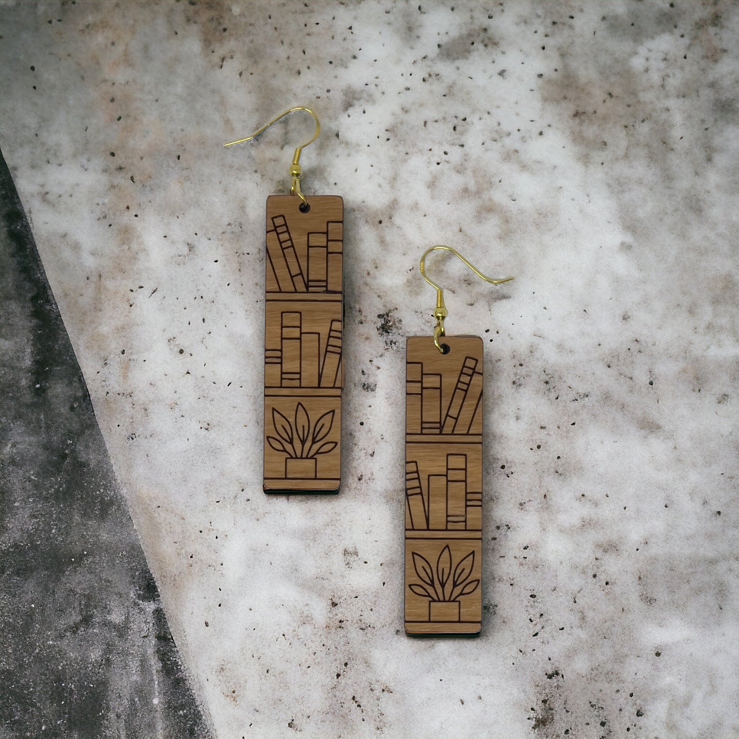 Bookshelf Wood Earrings – Handmade Boho Literary Jewelry