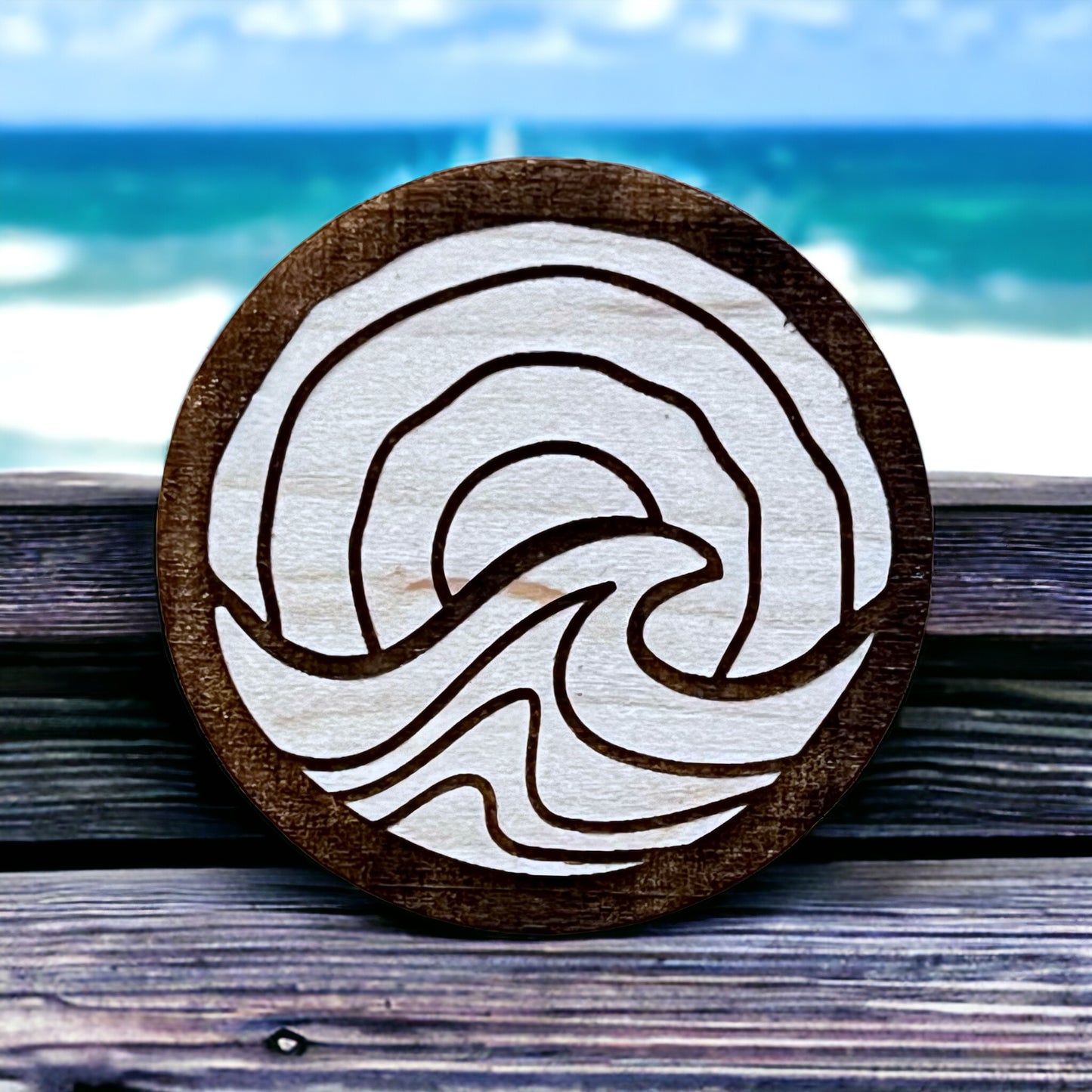 Minimalist Wave Magnet – Modern Coastal Wooden Decor for Beach Lovers