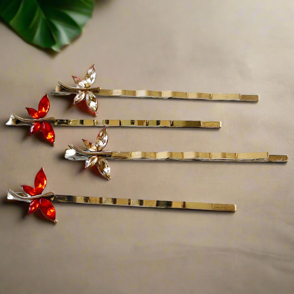 Orange & Light Brown Dragonfly Hair Pins - Set of 4 Bobby Pins