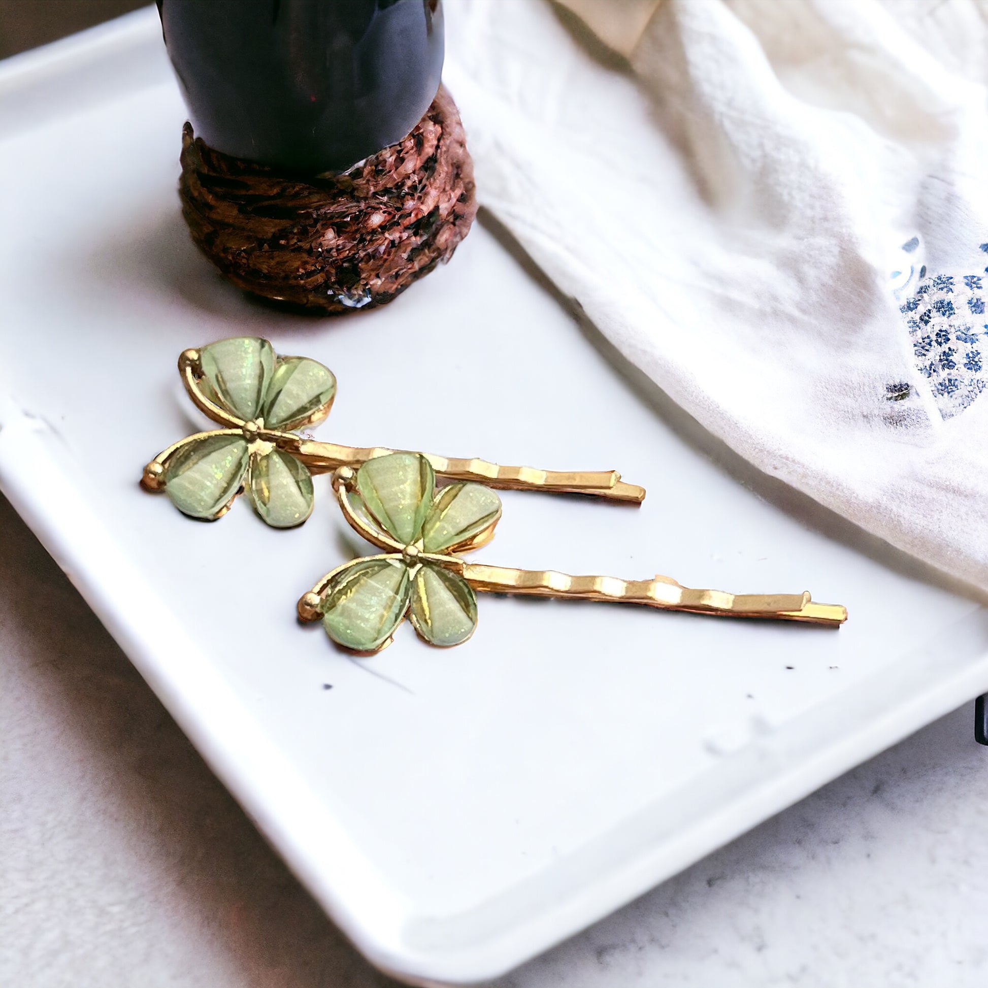 Green Butterfly Hair Pins – Set of 2 Boho Spring Accessories