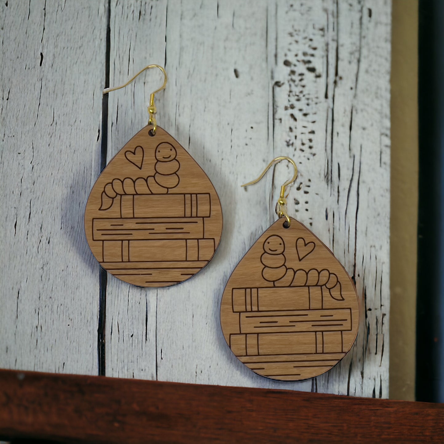 Bookworm Wood Earrings – Cute Boho Jewelry for Book Lovers