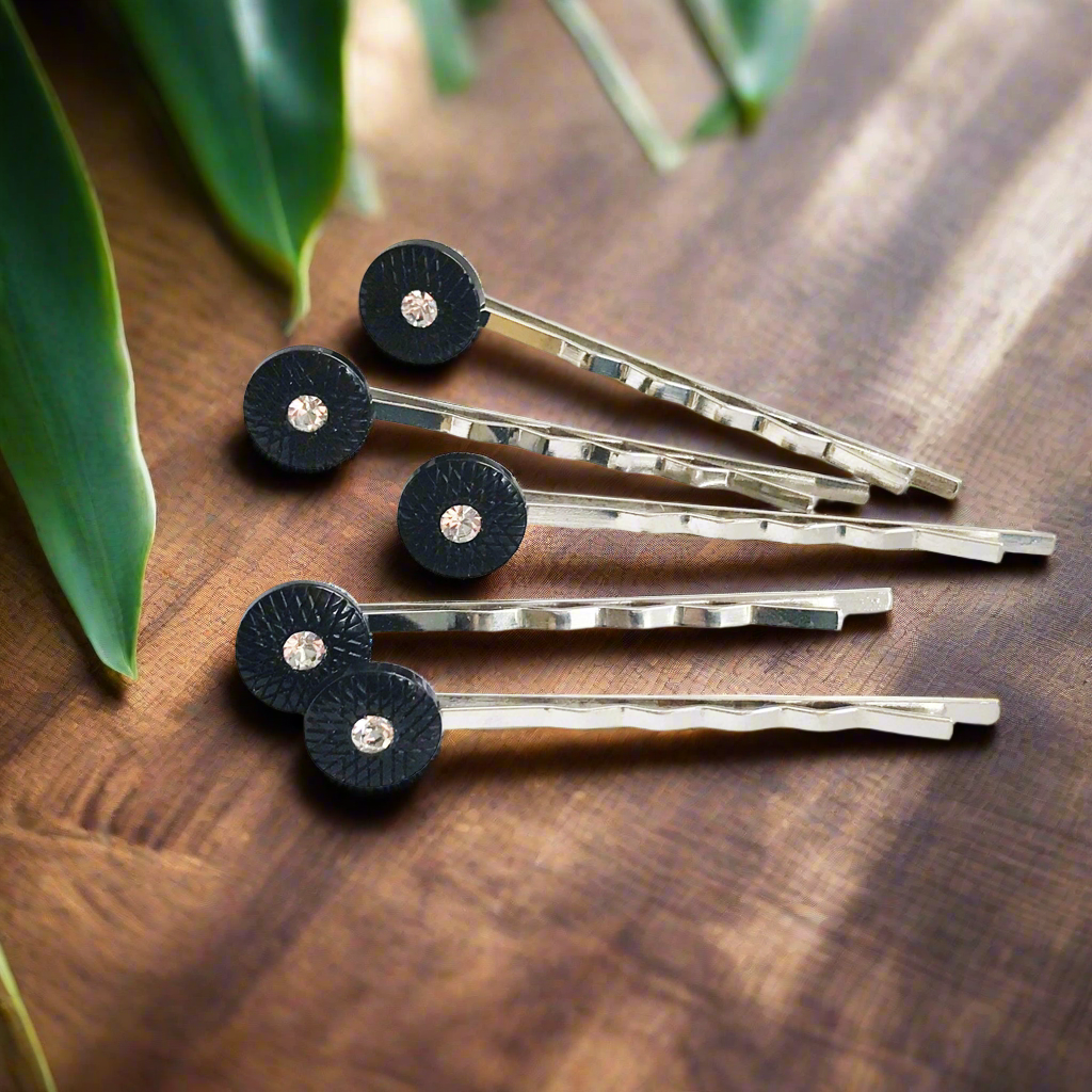Black Geometric Rhinestone Hair Pins - Chic Hair Accessories