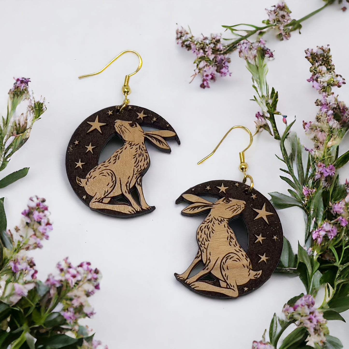 Celestial Rabbit Moon Earrings – Starry Night Woodland Jewelry