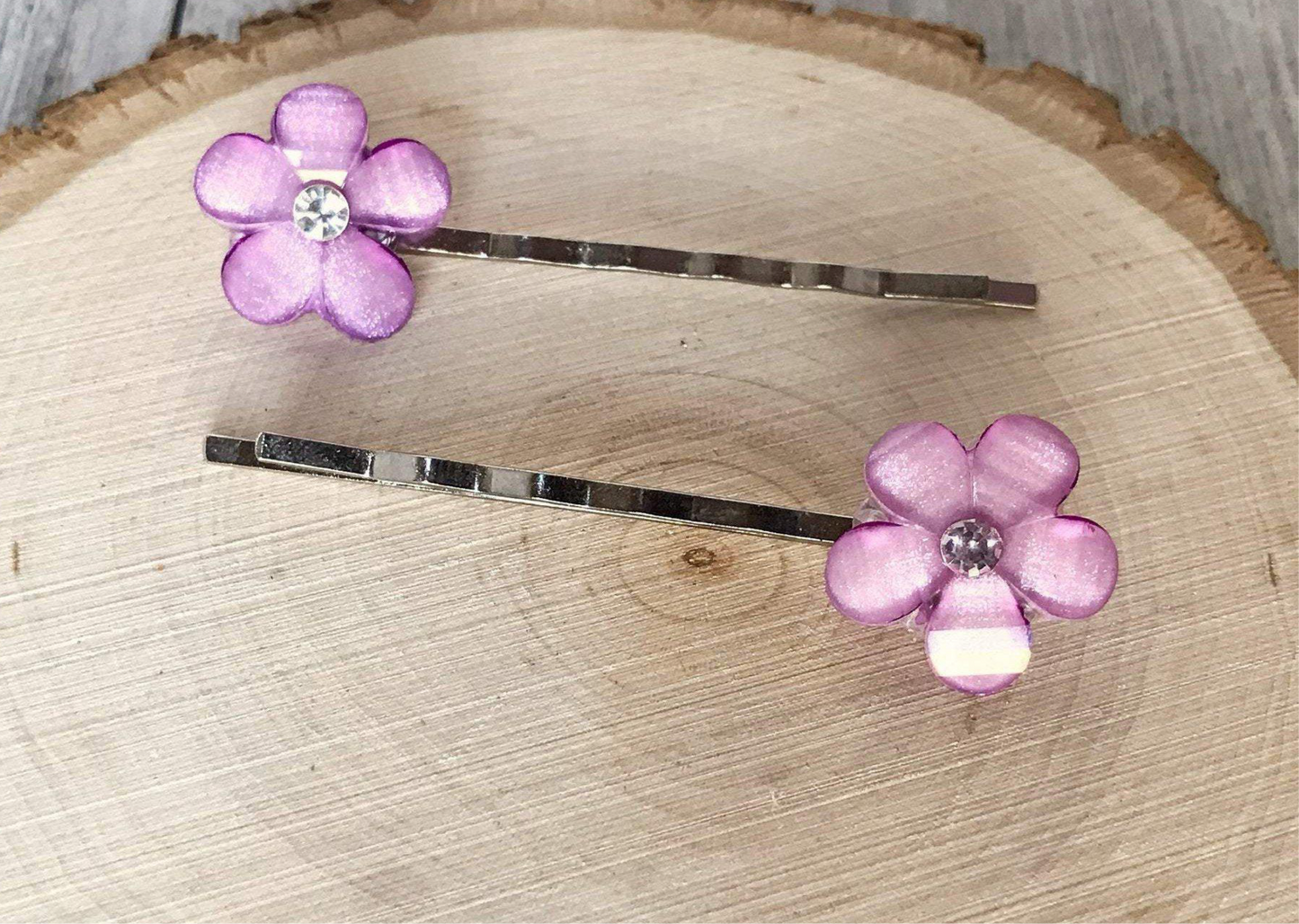 Purple Rhinestone Flower Hair Pins - Elegant Floral Accessories