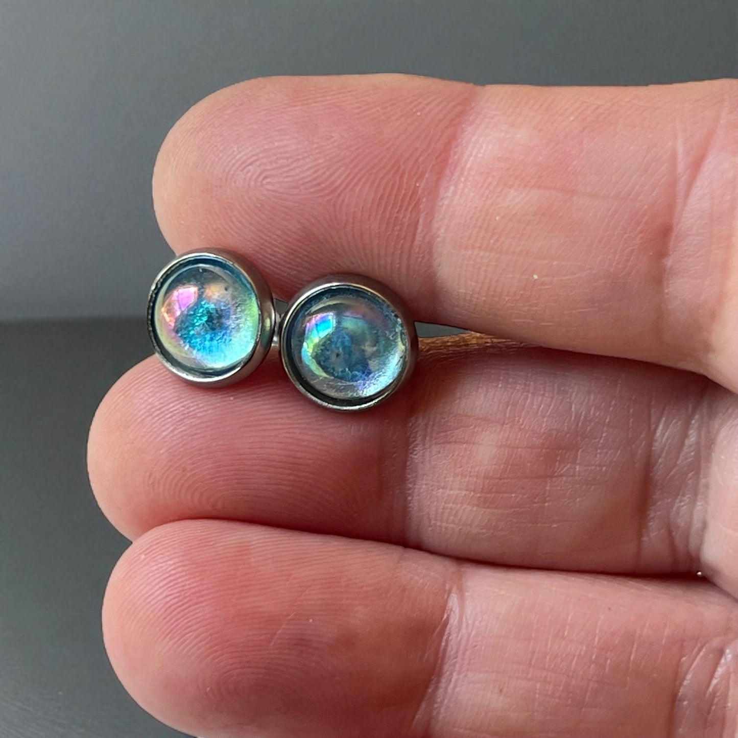 Iridescent Stud Earrings – Small Handmade Rainbow Dome Posts for Women