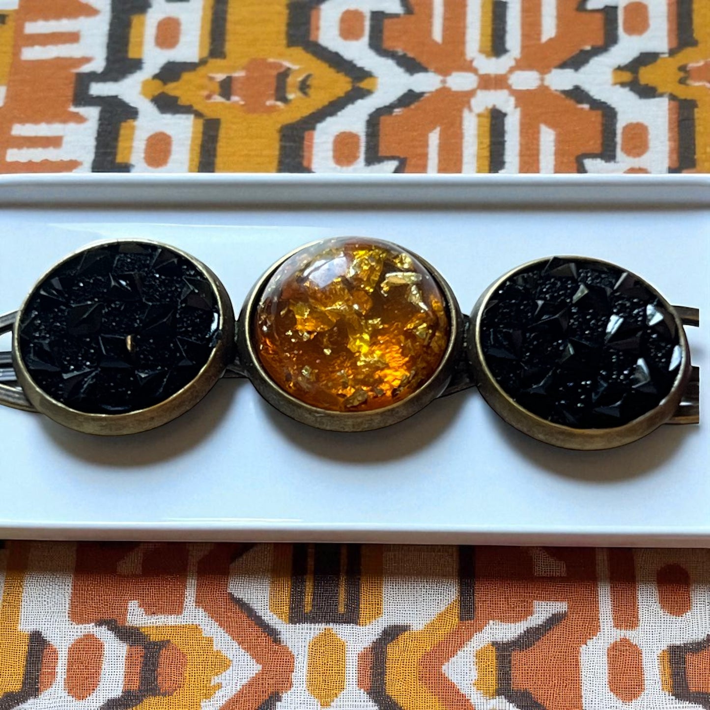 Fall Hair Pin Set – Amber & Black Crystal Handmade Bobby Pins